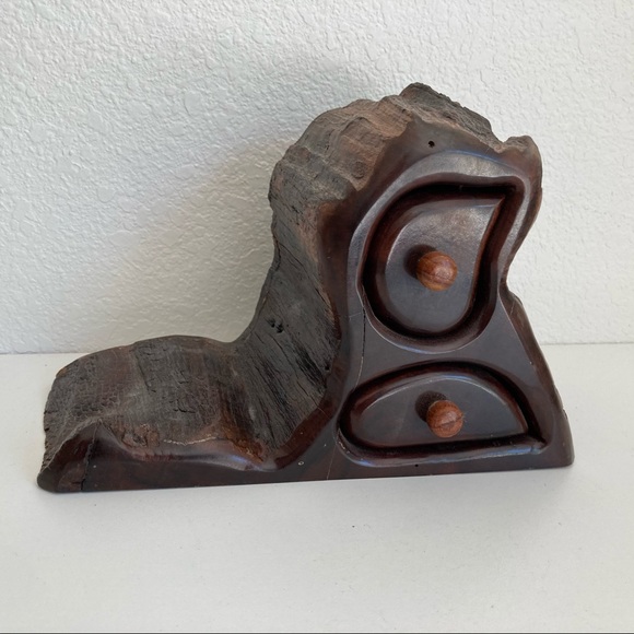 Vtg Hand Carved Wooden Jewelry Drawer Trinket Box - Picture 2 of 11